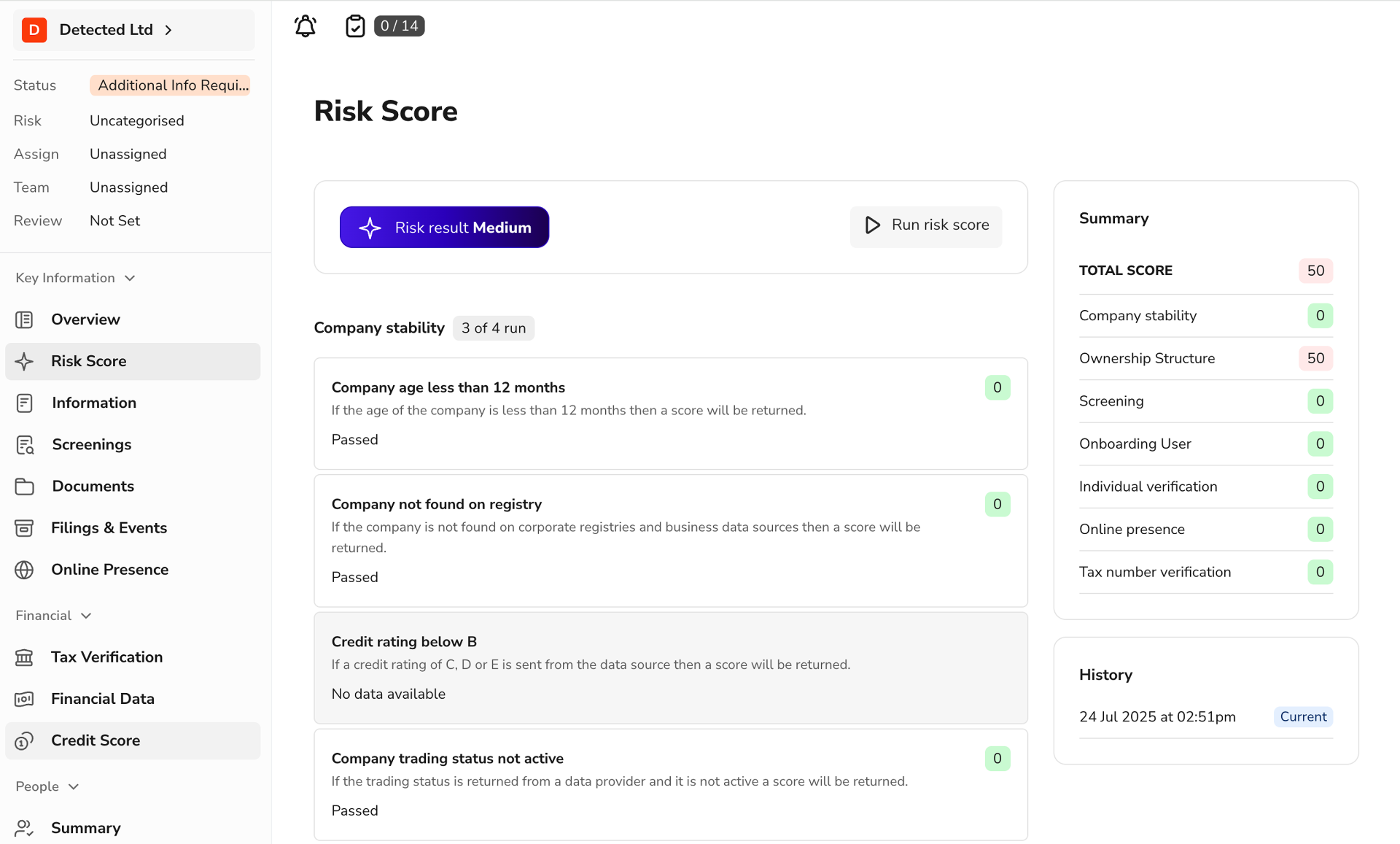 Automatic Risk Engine - Detected platform interface showing automatic risk engine capabilities