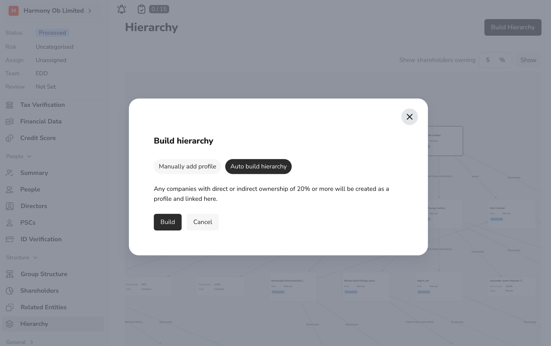 Comprehensive Business Data, UBO Discovery and AML Screening - Detected platform interface showing comprehensive business data, ubo discovery and aml screening capabilities
